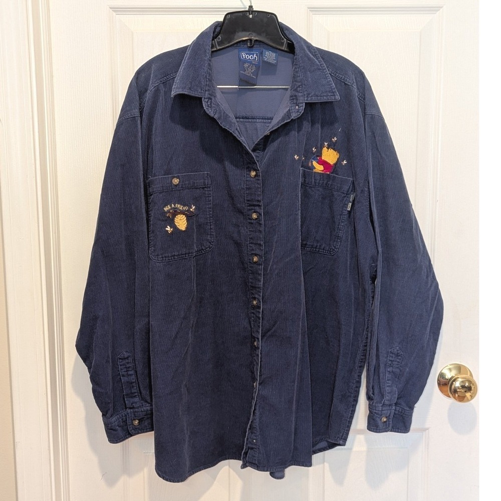 Vintage Disney Winnie the Pooh Corduroy Shirt XL Embroidered Bee A Friend